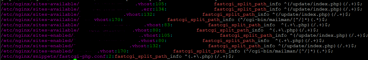 egrep -Rin --color 'fastcgi_split_path' /etc/nginx/